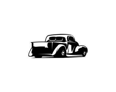 1932 model Ford coupe 'un silueti beyaz bir arka planda izole edilmiş bir şekilde ortaya çıkıyor. Logo, rozet, amblem, simge, çıkartma tasarımı için en iyisi. 10 OS içinde kullanılabilir
