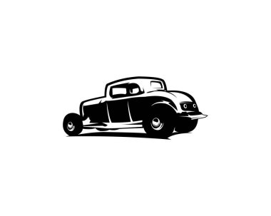 1932 'den kalma klasik bir coupe araba. Arkası manzaralı, izole beyaz bir arka plan. Logo, rozet ve amblem için premium vektör tasarımı. 10 OS içinde kullanılabilir