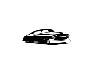 1949 Mercury Coupe araba vektör logosu tasarımı. Yandan görünen beyaz arka planda izole edilmiş. logo, rozet, amblem, simge, etiket tasarımı için en iyisi.