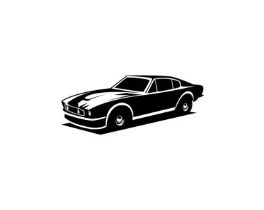 Antika araba logosu 1964 Aston Martin Silhouette. Yandan gösterilen izole beyaz arkaplan. Basit premium vektör tasarımı. Logo, rozet, amblem, simge, çıkartma tasarımı için en iyisi. 10 OS içinde kullanılabilir