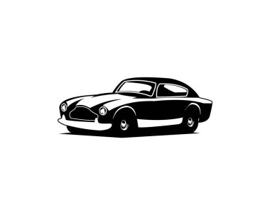1955 Aston Martin DB24 Salon retro logosu beyaz arka planda izole edilmiş. Rozetler, amblemler, simgeler için en iyisi. 10 OS içinde vektör illüstrasyonu kullanılabilir.