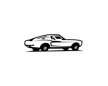 Eski 1968 Mustang 390 Dodge süper arabası. Tarzı olan ön manzara, efsanevi araba vektör tasarımı. yalıtılmış beyaz arkaplan görüntüsü. Logolar, rozetler, amblemler için en iyisi.