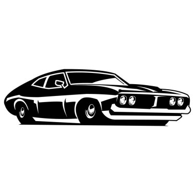 Özel araba logosu 1973 xb GT Ford Falcon. Rozetler, amblemler, simgeler ve araba endüstrisi için en iyisi. izole edilmiş kırmızı arkaplan görünümü.