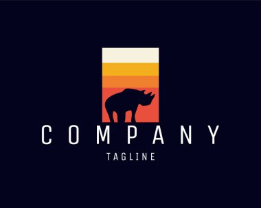 Siluet gergedan logosu. Hayvanın izole edilmiş vektör çizimi. Logolar, rozetler, tişörtler, tasarım çıkartmaları, hayvan endüstrisi için en iyisi. 10 OS içinde kullanılabilir