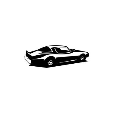 1977 Pontiac. Yan taraftaki beyaz arkaplanda izole edilmiş vektör silueti. Rozetler, amblemler, simgeler, çıkartmalar, otomotiv endüstrisi için en iyisi..
