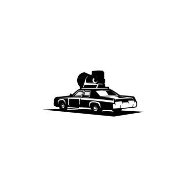 Bluesmobile silueti. Yan görünüm izole edilmiş beyaz arkaplan. Rozetler, amblemler, simgeler, çıkartmalar, klasik araba endüstrisi için en iyisi. 10 OS içinde kullanılabilir.