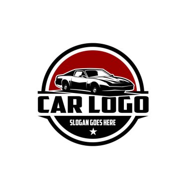 Süper klasik araba monocrome tasarım vektörü Kitt Knight Rider. Göz kamaştırıcı bir alacakaranlık arkaplanı olan izole beyaz bir zemin. Rozet, amblem, simge, çıkartma tasarımı için en iyisi. 10 OS içinde kullanılabilir