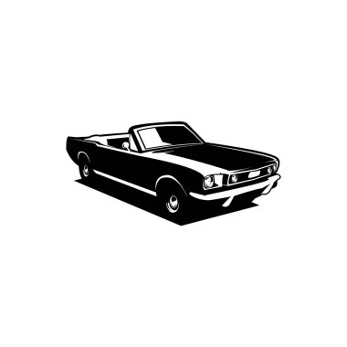 1966 Ford Mustang silueti. Premium vektör tasarımı. Yandan görülen izole beyaz arka plan. Logolar, amblemler, rozetler ve klasik araba endüstrisi için en iyisi.