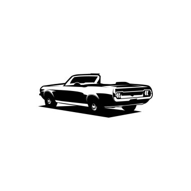 Ford Mustang arabalarının vektör çizimi. İzole edilmiş siluet tasarımı. Logolar, rozetler, semboller, simgeler, tasarım çıkartmaları için en iyi prim.