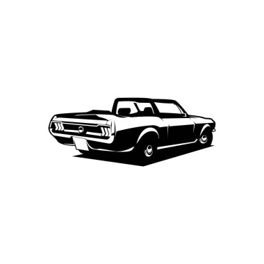 1967 Ford Mustang araba vektörü. Arkadan izole edilmiş. Logolar, rozetler, semboller, simgeler, tasarım çıkartmaları, tişört endüstrisi için en iyisi. 10 OS içinde kullanılabilir