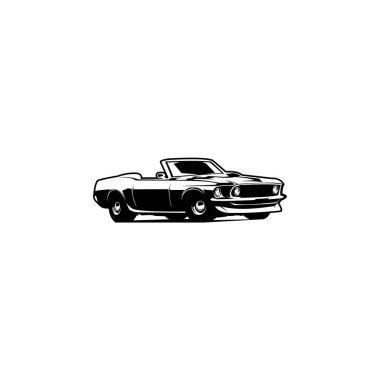 1968 Ford Mustang araba logosu. Silüet vektör illüstrasyon tasarımı. logo, rozet, amblem, simge, etiket tasarımı için en iyisi.