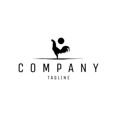 Ay kombinasyonlu tavuk logosu. Güzel bir gece ve yan manzara. Logo, rozet, amblem, simge, çıkartma tasarımı için en iyisi. 10 OS içinde kullanılabilir