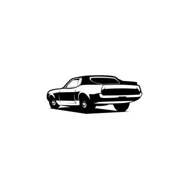 Mustang car vector logo silhouette. Premium vector design. Isolated white background seen from behind. Best for badges, emblems, icons and car industry. Available eps 10.
