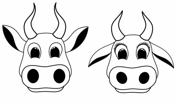 set cute cartoon cow face icon. Doodle style logo illustration. Cute cartoon cow face icon, smiling and with nose ring. Hand drawn doodle style logo illustration.