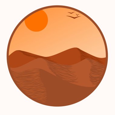 Desert landscape with a sun and sandy.Desert dunes background.Abstract vector background with dramatic desert dunes and sunset.