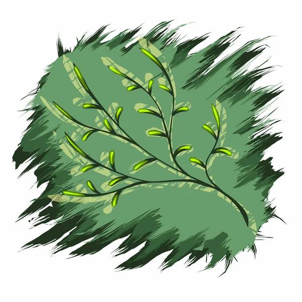 绿色小枝图案无缝背景 打印绿色笔迹上的春枝 — 图库矢量图片