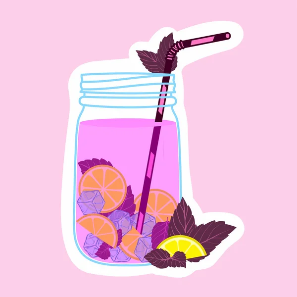 Mor Fesleğenli Taze Limonata Sıcak Mevsim Için Sağlıklı Kokteyller Diyet — Stok Vektör