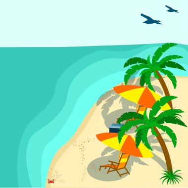 Yaz Tatili Yatakları Deniz Sahili Manzarası Güzel Deniz Manzarası Sahil Kenarı Tatil Vektörü Resimleri