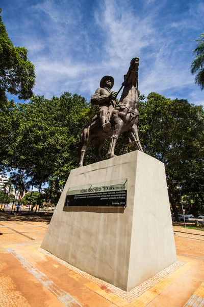 Άγαλμα Του Pedro Ludovico Teixeira Που Εκτίθεται Στην Πλατεία Civic — Φωτογραφία Αρχείου