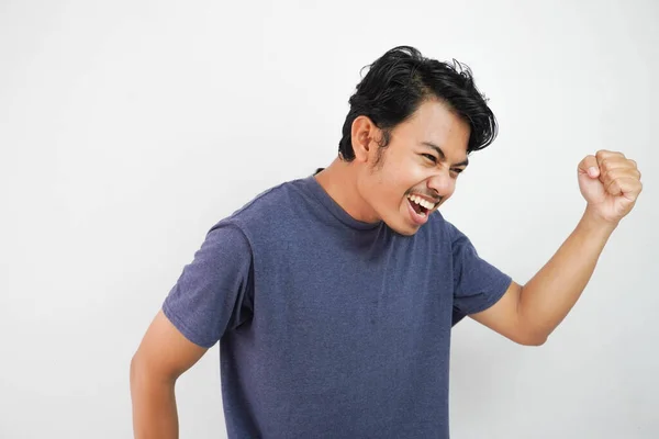 Pemuda Asia Tampan Mengenakan Bahagia Santai Dan Ceria Tersenyum Bergerak — Stok Foto
