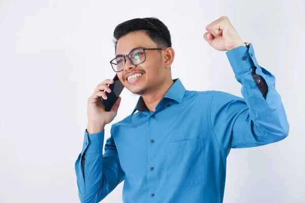 Retrato Joven Empresario Asiático Emocionado Feliz Guapo Con Gafas Camisa —  Fotos de Stock