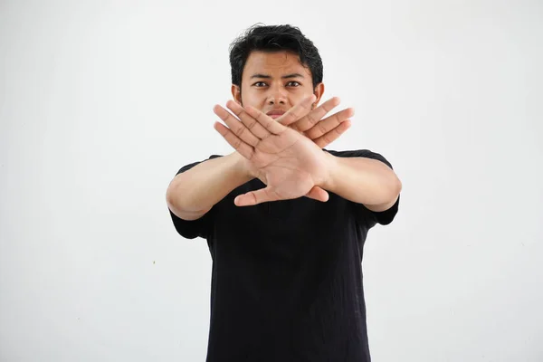 Ung Asiatisk Man Gör Stopp Gest Med Handen För Att — Stockfoto