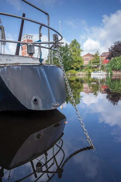 stock image sailboat anchored in Emden harbor