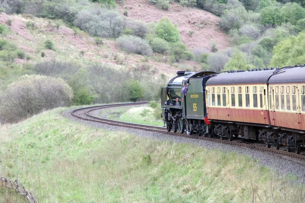 Black Green British Steam Train Locamotive 926 Moving Track North Stock Image