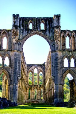 North York Moors Ulusal Parkı 'ndaki Abbey harabelerinde kavisler.