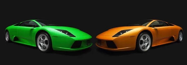 Zöld Narancssárga Olasz Sportkocsik Fekete Alapon — Stock Fotó