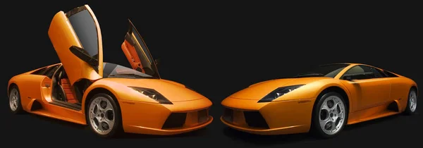Πορτοκαλί Ιταλικά Σπορ Αυτοκίνητα Μαύρο Φόντο — Φωτογραφία Αρχείου