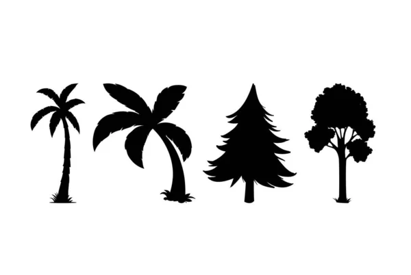 Diversidade Árvores Definidas Sobre Fundo Branco Ilustração Vetorial — Vetor de Stock