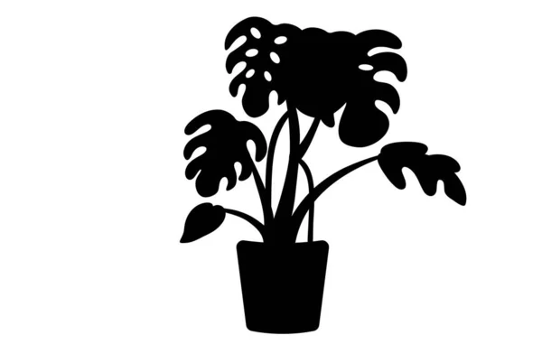 シルエットハウス屋内庭の植物の鉢やスタンドグラフィックイラスト — ストックベクタ