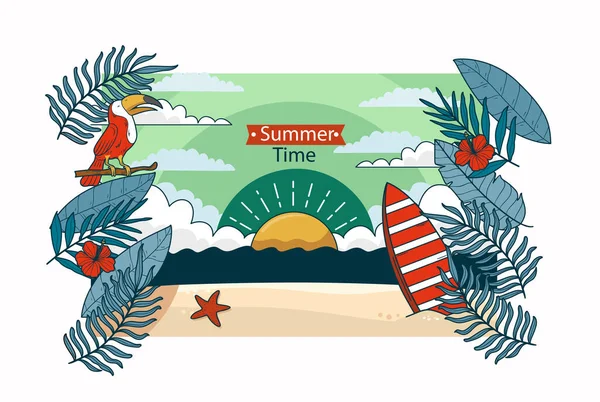 Vector Summer Time Holiday Illustration Para Banner Convite Brochura Cartão — Vetor de Stock