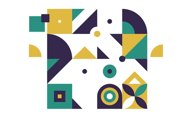 Manifesto Geometrico Colorato Griglia Con Forme Geometriche Colore — Vettoriale Stock