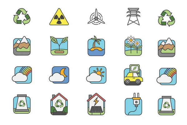 Eco Icon Set Экологичность Экология Зеленые Технологии Экологические Символы Изолированные — стоковый вектор
