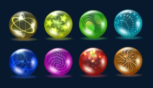 Magia Misteriosa Fantasía Brillante Esferas Cristal Misteriosos Iconos Orbe Cristal Ilustraciones De Stock Sin Royalties Gratis
