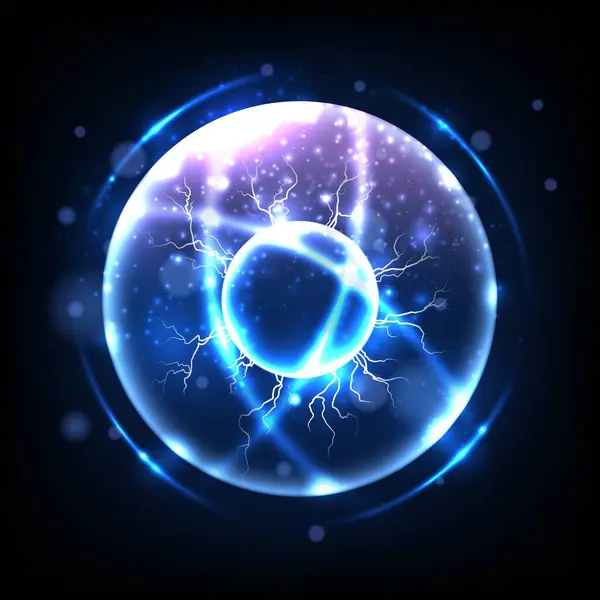 Esfera Azul Futurista Com Relâmpagos Energia Brilhante Dentro Força Bola Vetor De Stock
