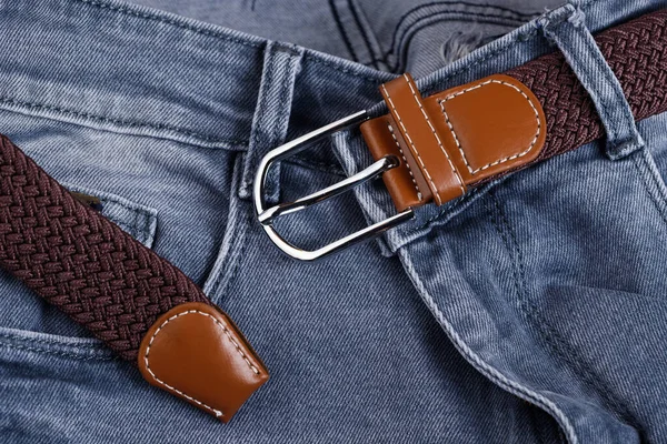 Top View Zipper Pocket Old Leather Belt Buckle — Stock Photo, Image