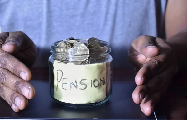 Closeup Picture Man Keeping Hands Protecting His Pension Funds — Stock Photo, Image