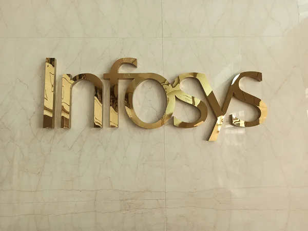 Een Close Van Infosys Logo Hun Kantoor Bangalore India Infosys — Stockfoto