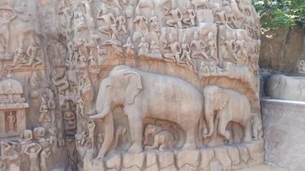 Zbliżenie Wideo Świątyni Brzegu Rzeźbionej Mahabalipuram Indiach — Wideo stockowe