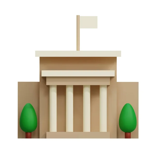 3d Bank veya Adliye Sarayı ikonu. Sütunları olan bir mimarlık binası. Çevrimiçi bankacılık, Kamu Maliye Dairesi Denetleme, Vergi Dairesi, İşlemler, Döviz, ATM, Para Verme, Hizmet Konsepti. Beyaz arka planda izole edilmiş. Vektör çizimi. Çizgi film mi