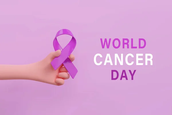 Main Tenant Ruban Violet Lavande Concept Journée Mondiale Cancer Février — Image vectorielle