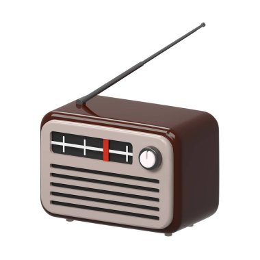 3d realistic brown old retro vintage radio tuner receiver icon. National World Radio Day. Cartoon style vector illustration isolated on white background