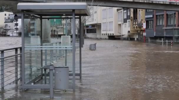 Flood River Lenne Altena Germany Street Flooded First Flood 2023 — Stockvideo