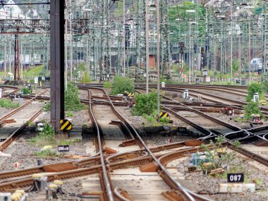 railroad tracks near central station in hagen, Germany, overhead. clipart