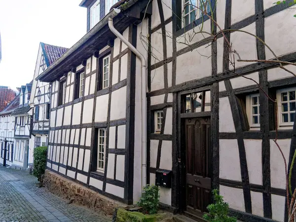 Almanya, Essen-Kettwig 'de yarı kereste kaplı bir ev, 18.-19. yüzyıl inşaat dönemi.