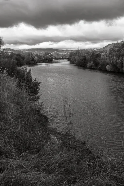 横跨穿过公园的河流的桥 — 图库照片