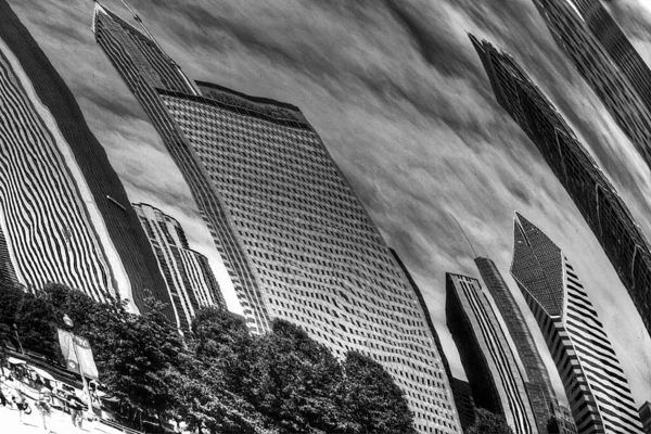 stock image Chicago buildings reflected in a reflective sculpture